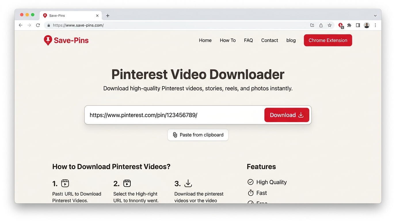 How to download Pinterest videos step 2: Paste URL into Save-Pins downloader bar